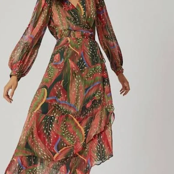Anthropologie By Farm Vibrant Long Sleeve Dress - Picture 3 of 9